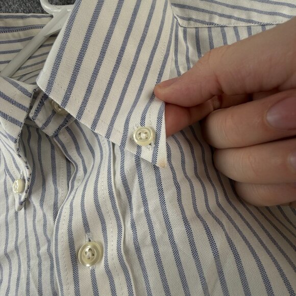 Brooks Brothers 16.5 Classic Fit Button Up Shirt Short Sleeve Striped Blue White - Picture 16 of 16